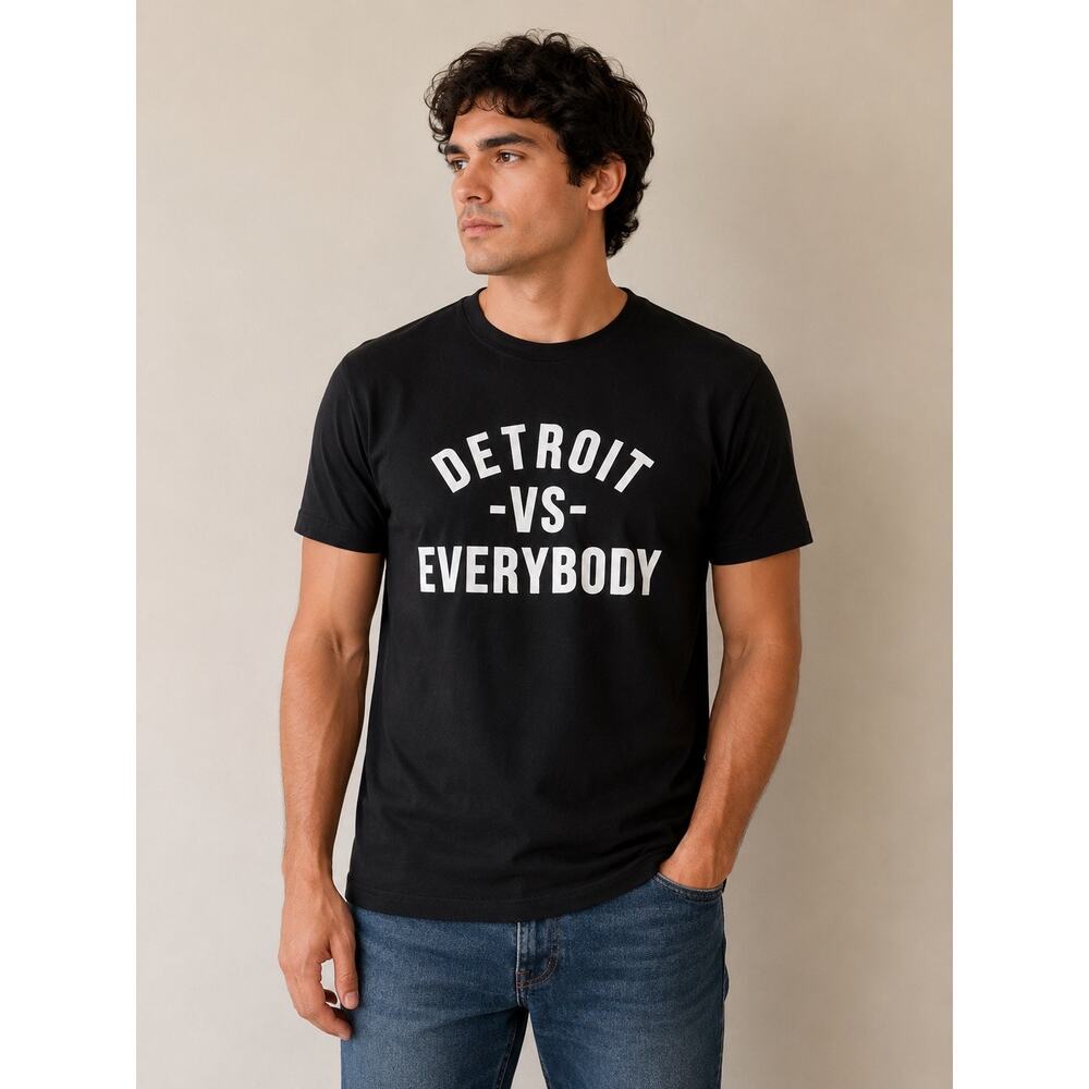 Detroit VS Everybody Graphic T Shirt Black American Apparel 1701 Medium
